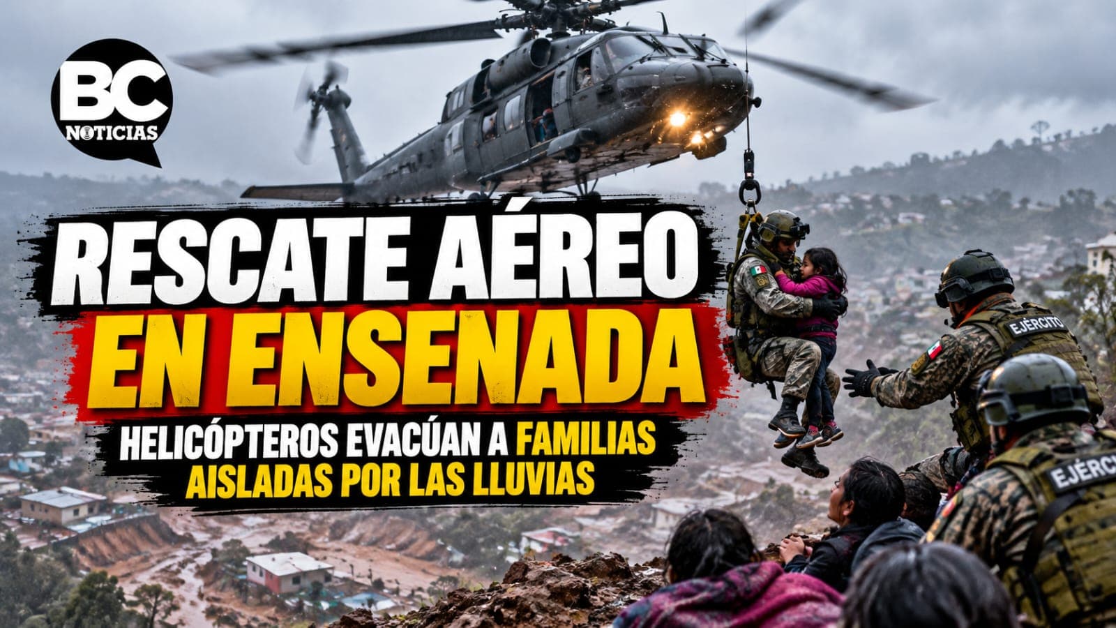 Rescate aéreo en Ensenada: helicópteros evacúan a familias aisladas por las lluvias
