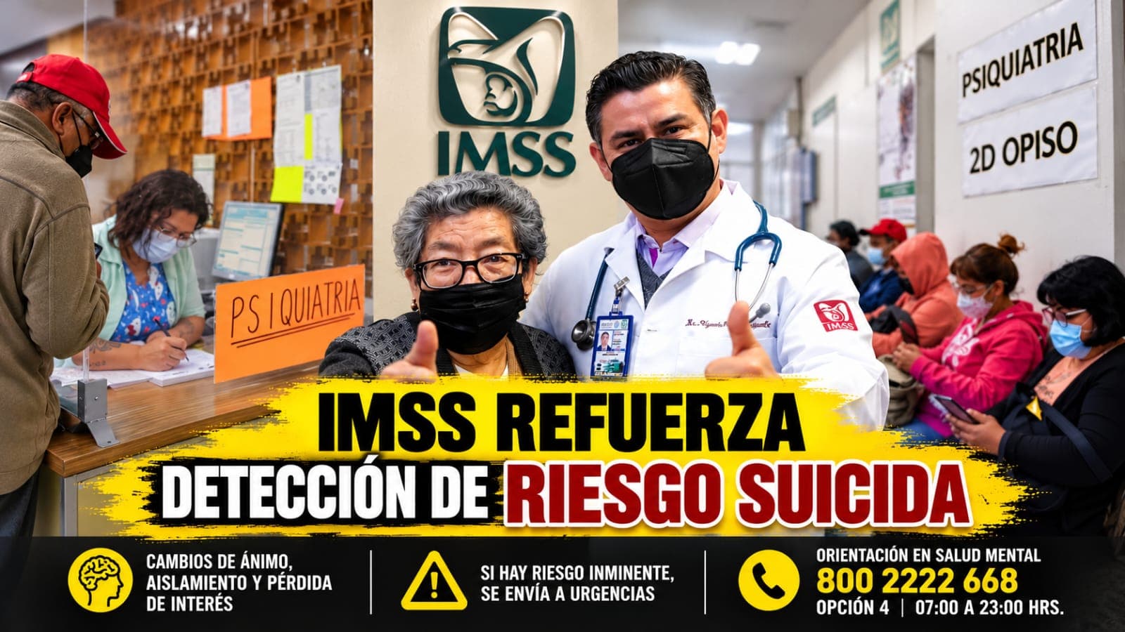IMSS refuerza detección de riesgo suicida; alerta sobre cambios de ánimo, aislamiento y desesperanza