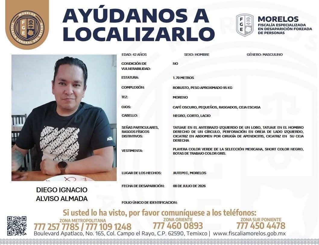 Continúa búsqueda nacional de Diego Ignacio Alviso Almada; Fiscalía solicita apoyo ciudadano