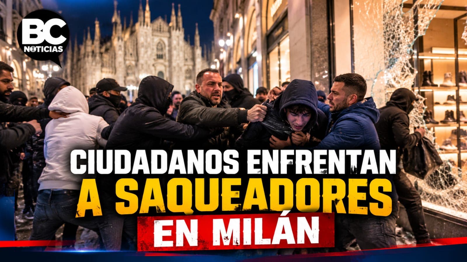 Ciudadanos enfrentan a saqueadores durante disturbios en el centro de Milán