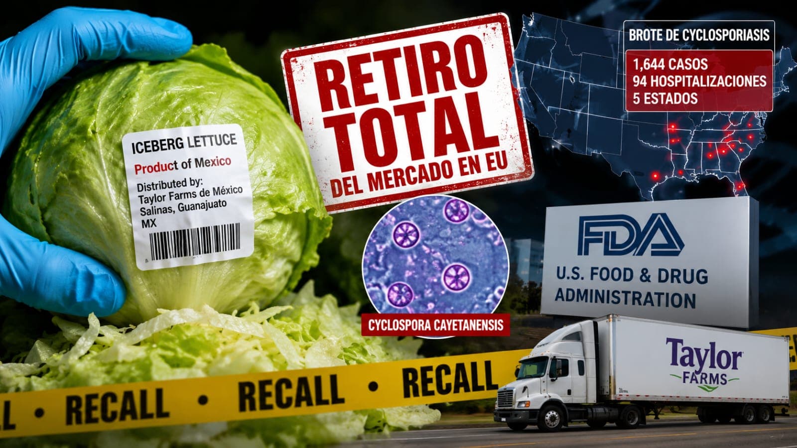 Retiran del mercado de EU toda la lechuga iceberg de Taylor Farms proveniente de México; FDA confirma muestra positiva a Cyclospora