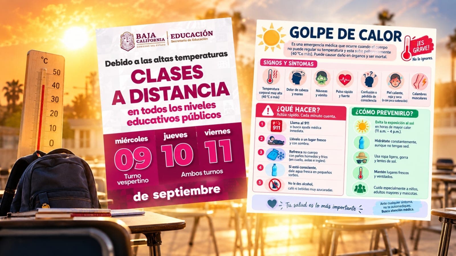Calor extremo saca a estudiantes de las aulas en Baja California; clases serán a distancia