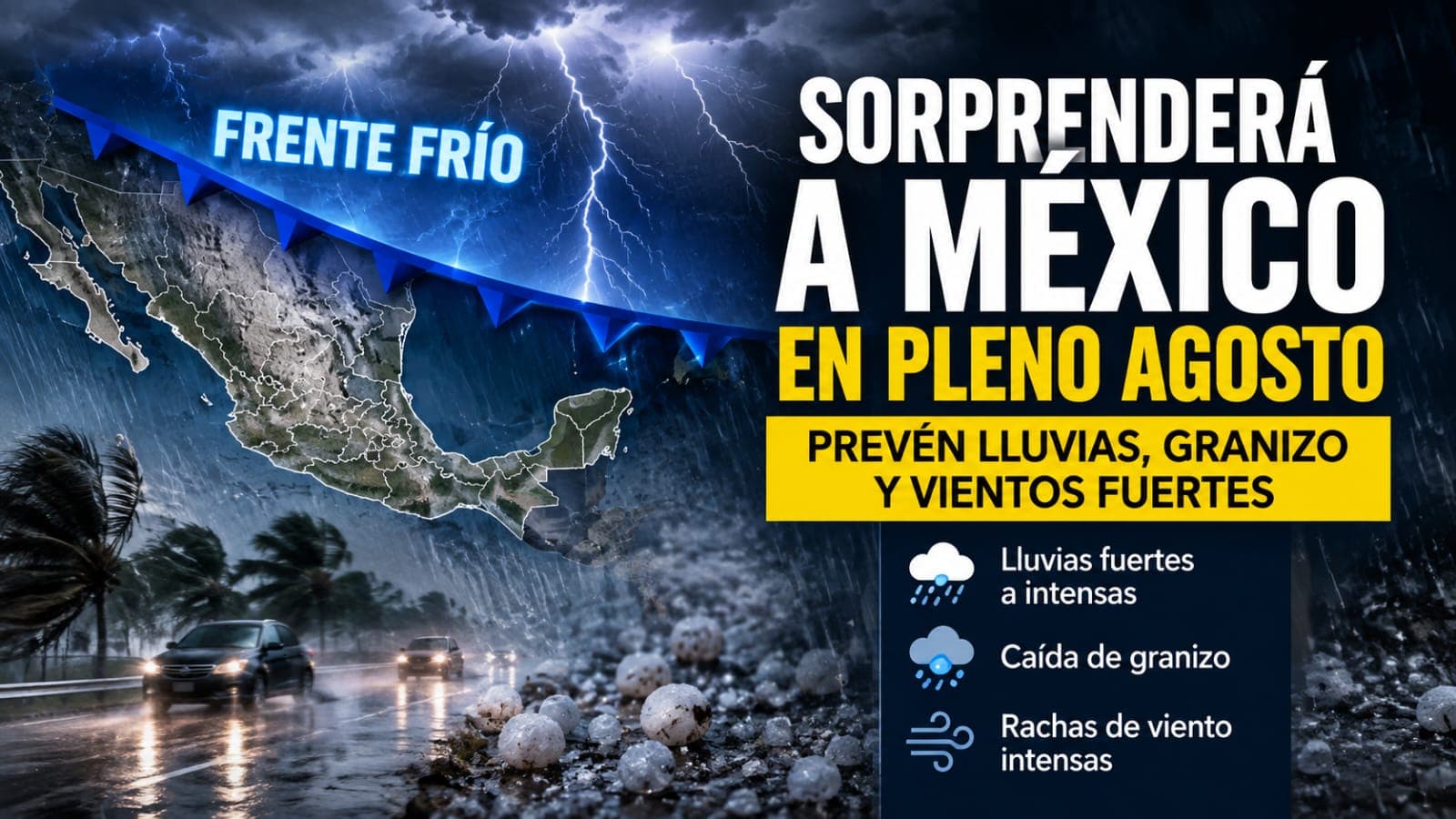 Frente frío sorprenderá a México en pleno agosto; prevén lluvias, granizo y vientos fuertes