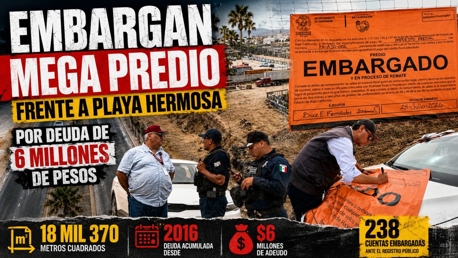Ayuntamiento va por morosos: embarga megaterreno frente a Playa Hermosa por deuda de 6 millones de pesos
