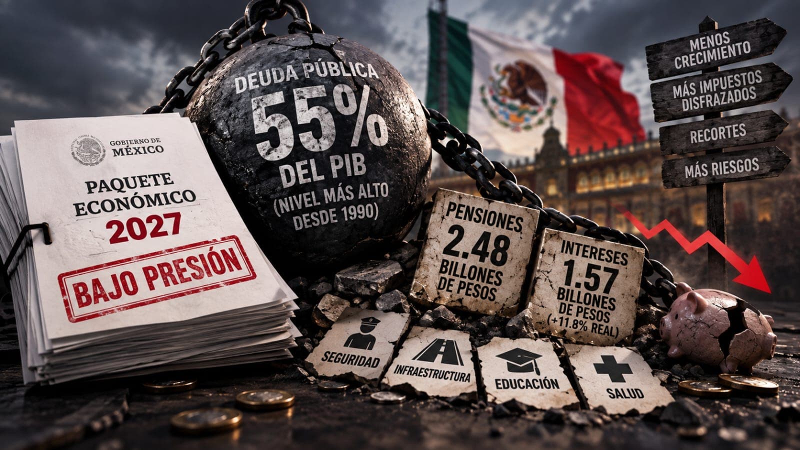 Deuda en 55% del PIB y pensiones por 2.48 billones presionan el Paquete Económico 2027: COPARMEX